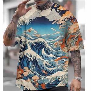 Japan Mens T Shirt Japanese Style Ukiyo E Graphic Short Sleeve O-neck T Shirts Streetwear Cool 3D Print Mount Fuji Tee Top h260528