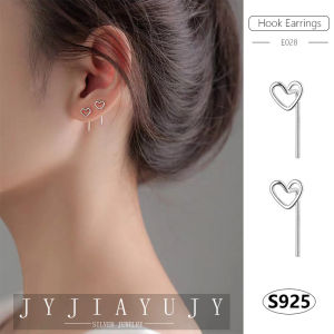 J]Y SILVER In Stock S925 Sterling Silver Hook Earrings Earrings Heart Shape Simple lines Korean Fashion Hypoallergenic Jewelry Gift E028