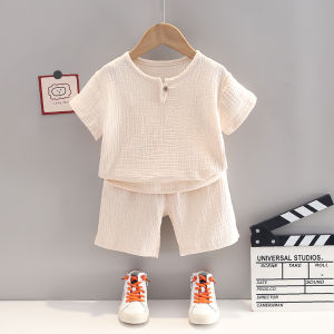 Anak anak Anak laki laki Kaos warna solid dengan lengan pendek Celana pendek kasual Kapas Baju Katun Pakaian Setelan