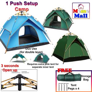 Camping Tent 2 Layer 2 Doors Light Weight Waterproof Foldable Automatic Outdoor Hiking Hike Khemah 2 Lapis Kalis Air