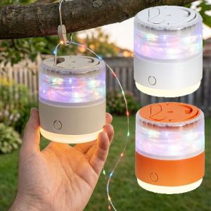 RGB LED Camping Lamp Portable IPX6 Waterproof Reel String Lights Tent Light Top Handle Hanging Atmosphere Light Outdoor Use