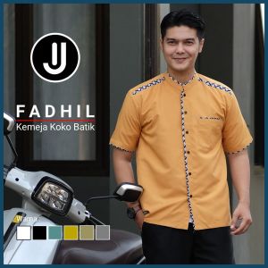 okta jenna - Baju koko pria terbaru 2024 - koko lengan pendek kombinasi batik motif FADHILL terkini Kekinian