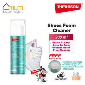 THEAOSON Shoes Foam Cleaner With Brush Head Sneaker Cleaning Kit Shoe Cleaning Cuci Kasut Pembersih Kasut Putih 200ml 鞋子小白鞋清洁剂