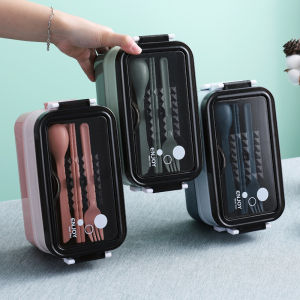 FELICE Double-Layer Stainless Steel Lunch Box With Dinnerware Set Camping Picnic Food Fruit Bento High Quality Microwave Safe Storage Box Birthday Present Christmas Gift Set Hadiah Harijadi Bekas Makanan