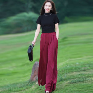 High Waist Loose Pants Spring Summer Womens Fashionable Plus Size Breathable Wide Leg Trousers for Adults