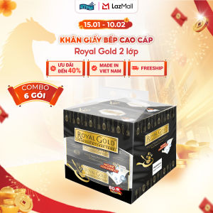 [Siêu Sale Tết][COMBO 6 GÓI] Khăn giấy bếp cao cấp đa năng Royal Gold 2 lớp - 100% bột giấy nguyên sinh không chất tẩy 80 tờ/gói - Chính hãng