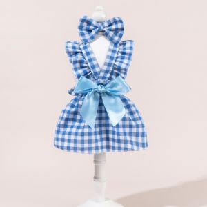 MYTHIS Flying Sleeve Cat Dog Princess Dress Bow Headband Polka Dots Printing Pet Skirts Cute XS-Xl Size Pet Dress Spring Summer