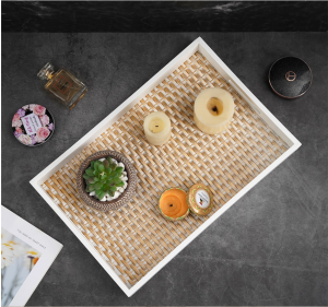 Wicker Fruit Tray Round Rattan Storage Basket Serving Tray Wooden Handle Bread Fruit Cake Food Plate Serving Tray Dinner