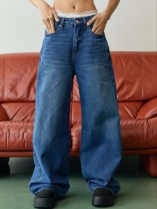 Ahalf - Signature wide-leg Jeans กางเกงยีนส์ดีเทลทรงเอวต่ำแต่งป้ายแถบโลโก้