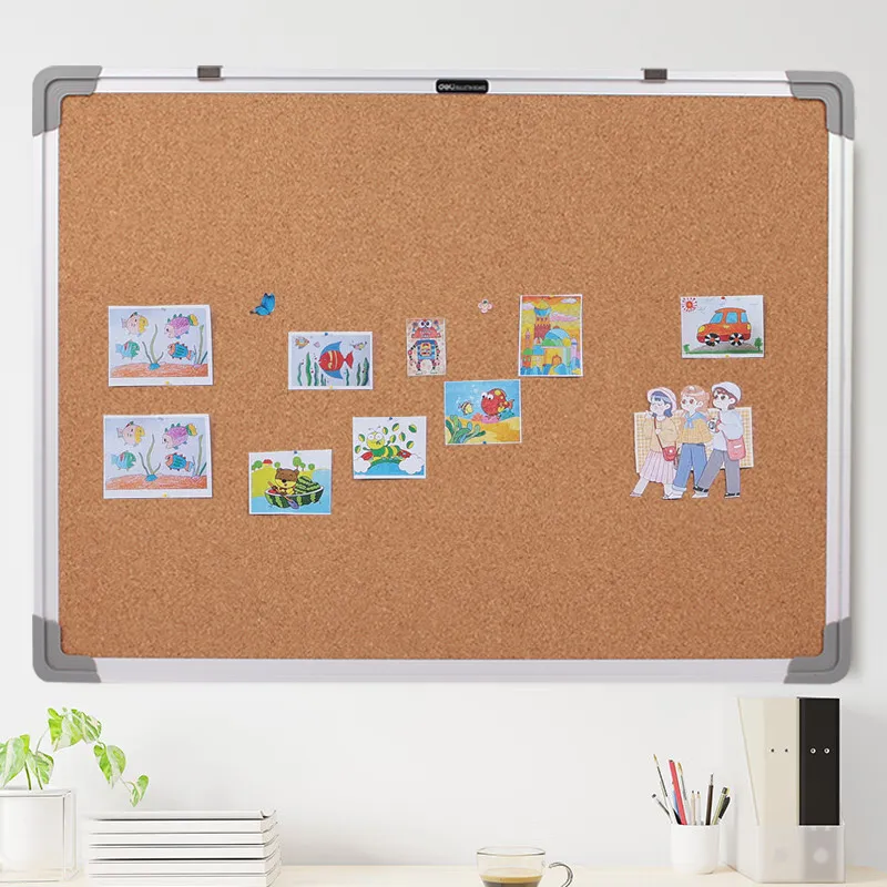 Deli Cork Board 90 x 60cm Hard Fibre Board, Aluminium Frame with ABS Corner, Hangable Holes in Plastic Corners E39053