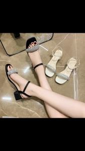 [Free Shipping] Womens Rhinestone Strap High-Heel Sandals Summer 2026 New Style Elegant Chunky Heel Versatile Fashion Sandals for Women