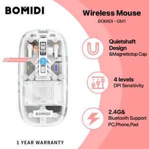 BOMIDI GM1 Wireless Mini Lightweight Mouse Transparent Clear Rechargeable Silent Computer