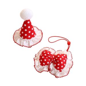 T6JOB1 Bow Cat Dog Birthday Hat Set Cute Colorful Pet Cap Bow Tie Star Adjustable Pet Dress Up Set Pet Birthday Party