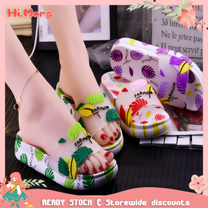 Hi.Mars Cute Leaf Thick-soled Outer Wear Home Slippers Sandals for Women Sliper Murah Wanita