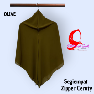 RABBANIYA - Hijab Segi Empat Zipper Resleting Ceruty Babydoll Dua Layer Ukuran 130x130
