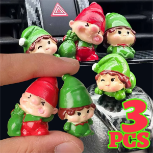 3PCS Christmas Elf Car Ornaments Automotive Dashboard Mini Christmas Elf Character Ornament Home Desktop DIY Decoration Accessories