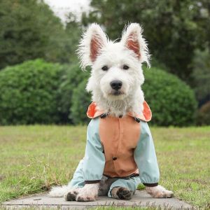 BENGPEN Waterproof Dog Reflective Four-Legged Jacket Windbreak Breathable Dog Four Legged Raincoat Dog One Piece Raincoat with Traction Port Dog Raincoat with Hood Outdoor