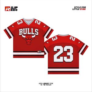 RJP KIDS KARAKTER BULLS RED  NOMER 23 / Jersey Anak / Jersey Anak Laki Laki / setelan jersey anak / kaos anak/ jersey rugby anak / bahan milano brazil