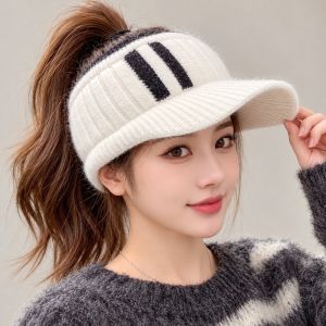 AKZDXE Windproof Empty Top Hat Thicken Warm Cold-Proof Knitted Hat Casual Fleece Lined Knitwear Cap For Women Girls