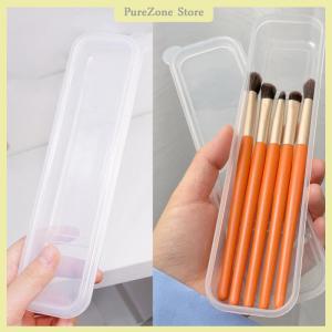 [PureZone] Makeup Brush Organizer Transparent With Cover Eyebrow Pencil Boxes Portable Women Cosmetic Storage Organizer Makeup Tools