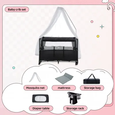 Rocker Baby Crib Complete Set Foldable 2 Layer Baby Crib Nursery Portable Playpen with Mosquito Net and Diaper Changing Table Baby Crib Big Size