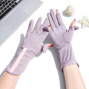 [WQP Fashion Store] Hot Sale Jewerry Summer Sunscreen Gloves Women Thin Ice Silk Anti-ultraviolet Dew Finger Touch Screen Driving Riding Non-slip Breathable Gloves