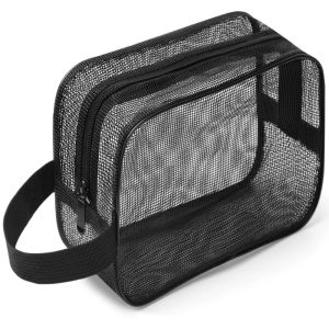 BESTOUR Grey Blue Mesh Shower Bag Mesh Quick Dry Makeup Handbag Portable Leaking Water Gym Tote Bag Bathroom Shower Organizer