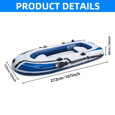 JR-400 inflatable boat is a heavy-duty 4-person capacity raft typically made of durable PVC material.