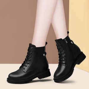 Martin Boots Nữ Thu Đông Mới Đen Dày Đế Ngắn Boots England Wind Plus Fleece Xe Máy Khởi Động Lưới Red Boots