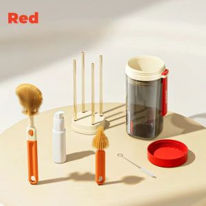 7 in 1 Bottle Brush Set Baby Milk Bottle Brush Drainage Rack Portable Travel Set- Silicone