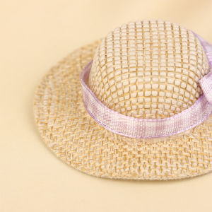 【Clementty】 2Pcs Miniature Straw Hat Mini Doll Straw Hats With Bow Hat Doll House Ornament Hand Weaved Dollhouse Accessories