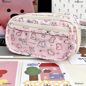 [COD] Biubiuni Cartoon Pink Capybara Pencil Storage Bag Kawaii Pencil Box Large Capacity Pencil Case School Stationery Case Makeup Bag