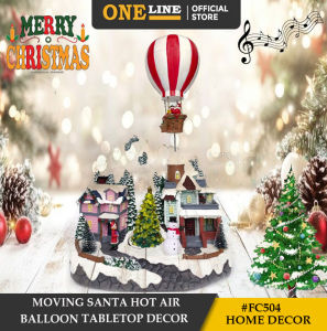 ONELINE #FC504 Whimsical Winter Wonderland with Moving Santa Hot Air Balloon Tabletop Decor