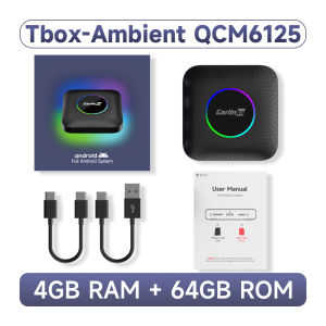 GENUINE CarlinKit AI TV Box LED Android 13 QSM6225 Wireless CarPlay Adapter Android Auto Wireless YouTube/Netflix/Disney+/Streaming Built-in GPS Tbox-Ambient 4+64GB/8+128GB