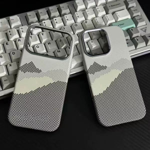 For Case Mountains for iPhone 17 Pro Max 16 15 Carbon Fiber Hard PC Wireless Cover Camera Lens Protective Shell