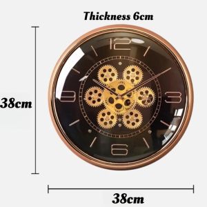xpkQ Luxury Round Silent Wall Clocks Creative Gear Rotate Big-numbers Living Room Wall Clock Metal Pointer Vintage Simple Home Decor K6R8Z