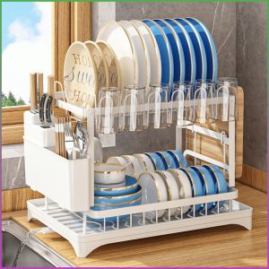Dish Rack Stainless Steel Iron Frame Bowl Holder Drain Simplicity Sturdy Anti-corrosion Maintenance-free