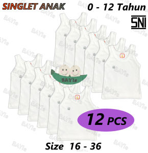 BAYIe - 12 PCS Kaos Dalam / Singlet Anak/Bayi PUTIH HAO-HAO 100% katun SNI Size 16 - 36 Umur 0 - 12 Tahun