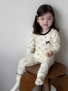 Childrens Autumn Home Pajama Set 2026 Autumn clothing Korean-style childrens pajamas girls home wear two-piece set