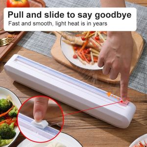 Cling Film Dispenser with Cutter Magnetic Stripe Household Plastic Wrap Dispenser Food Wrap Cutter Dispenser Foil Dispenser Kitchen Cutting Tools