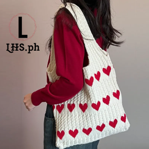 LHS.ph NEW Large Capacity Tote Fashion Beach Bag Handbag Women Knitting Shoulder Bag Love Heart Pattern