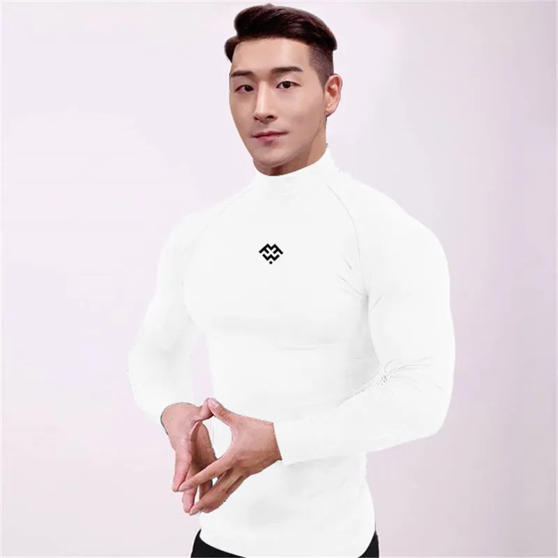 Running Compression Turtleneck Long Sleeve Shirt Men Fitness Tight