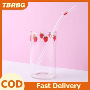 TBRBG Ins Nana Strawberry Glasses Heat Resistant Coffee Milk Water Cups with Straws Clear Cute Juice Smoothie Cold Drinks Straw Cup