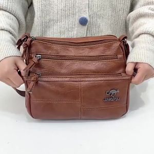 Women Messenger Shoulder Bag Leather Fashion Retro Bag Multi-pocket Large Capacity Bag