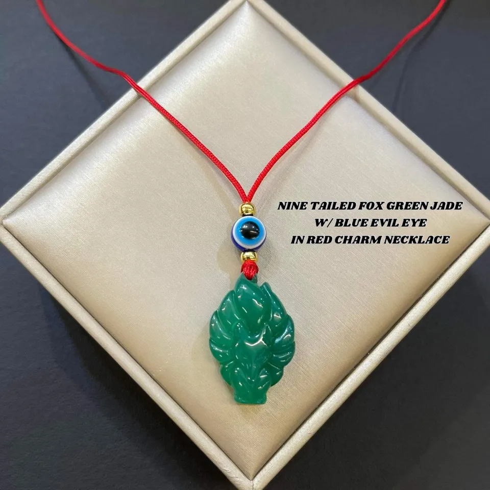 LUCKY CHARM 999 NINE TAILED FOX GREEN JADE W/ BLUE EVIL EYE