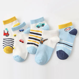 KUCHAR 5 คู่/ชุด ผ้าฝ้าย ตาข่าย ถุงเท้าเด็กอ่อน ระบายอากาศได้ ถุงเท้าข้อเท้า การ์ตูน ถุงเท้าเด็ก2 12ปี ถุงเท้า