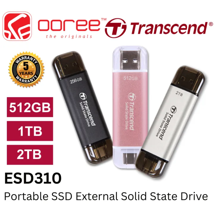 Flash sale-localTRANSCEND SSD ESD310C / ESD310S / ESD310P DUAL USB 10GBPS PORTABLE EXT SSD WITH USB-C& USB-A CONNECTOR 256G 512G 1TB 2TB
