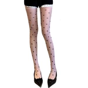 Phụ Nữ 90S Thẩm Mỹ Cổ Điển Sheer lụa mỏng Vớ Vớ Dễ Thương Mèo Bàn Chân Cung In xuyên thấu Pantyhose Xà Cạp