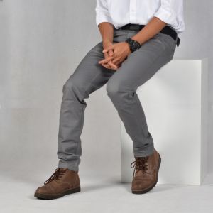 Blaboo IN ONE Celana Chino Panjang Pria Chinos Slim Fit Stretch Warna Abu-abu Muda