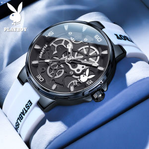 [ USA ] PLAYBOY watch for mens original 2023 fashionable male imitation mechanical dial waterproof luminous silicone strap imported elegant mens adult watch